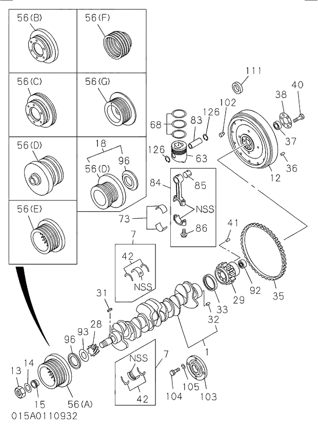 METAL KIT; CRANKSHAFT,STANDARD 015 CRANKSHAFT,PISTON AND FLYWHEEL. | ref:1115100743