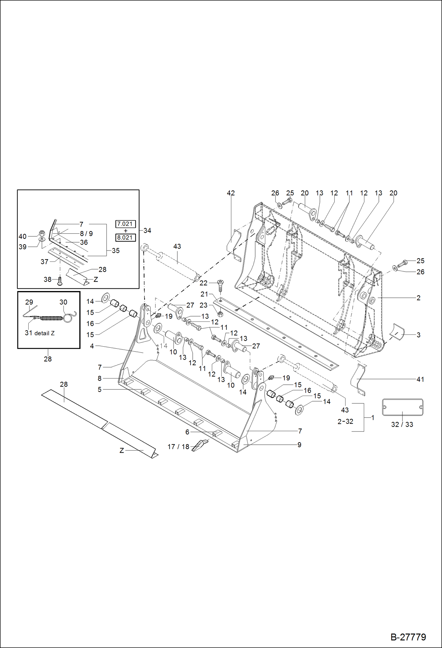 UNI-SHOVEL CPL. Ref. 2, 7-33, 35-40, 43 & Ref. 1-15 on ILL. B27799 4 IN 1 SHOVEL | ref:6323390000