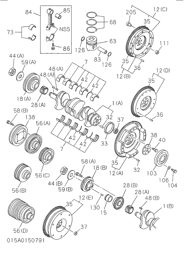 RING SET; PISTON,STANDARD 015_CRANKSHAFT,PISTON AND FLYWHEEL. | ref:1121211460